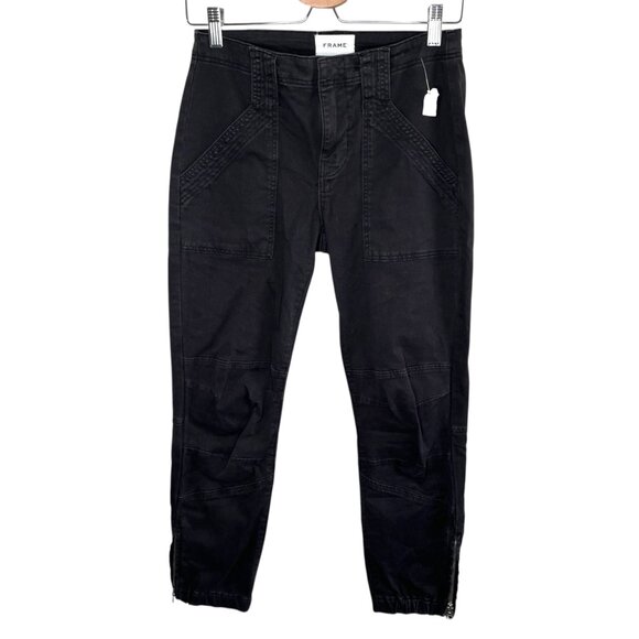 Frame Womens Trapunto Mid Rise Black Jogger Ankle Zip denim Pants Size 25 - Picture 1 of 12